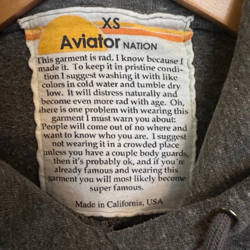 Aviator Nation Gray Pullover Relaxed Hoodie with Logo XSmall - Picture 3 of 6